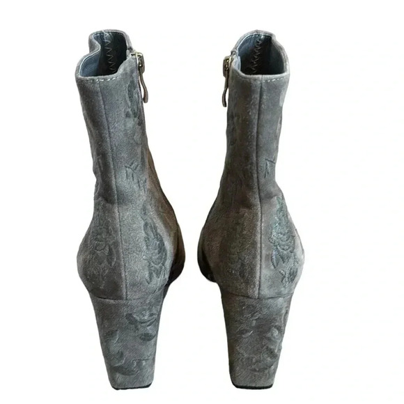 Anthro Silent D Gray Green Floral Embroidered Ankle Booties Size 39/US 8-8.5 - Picture 6 of 10
